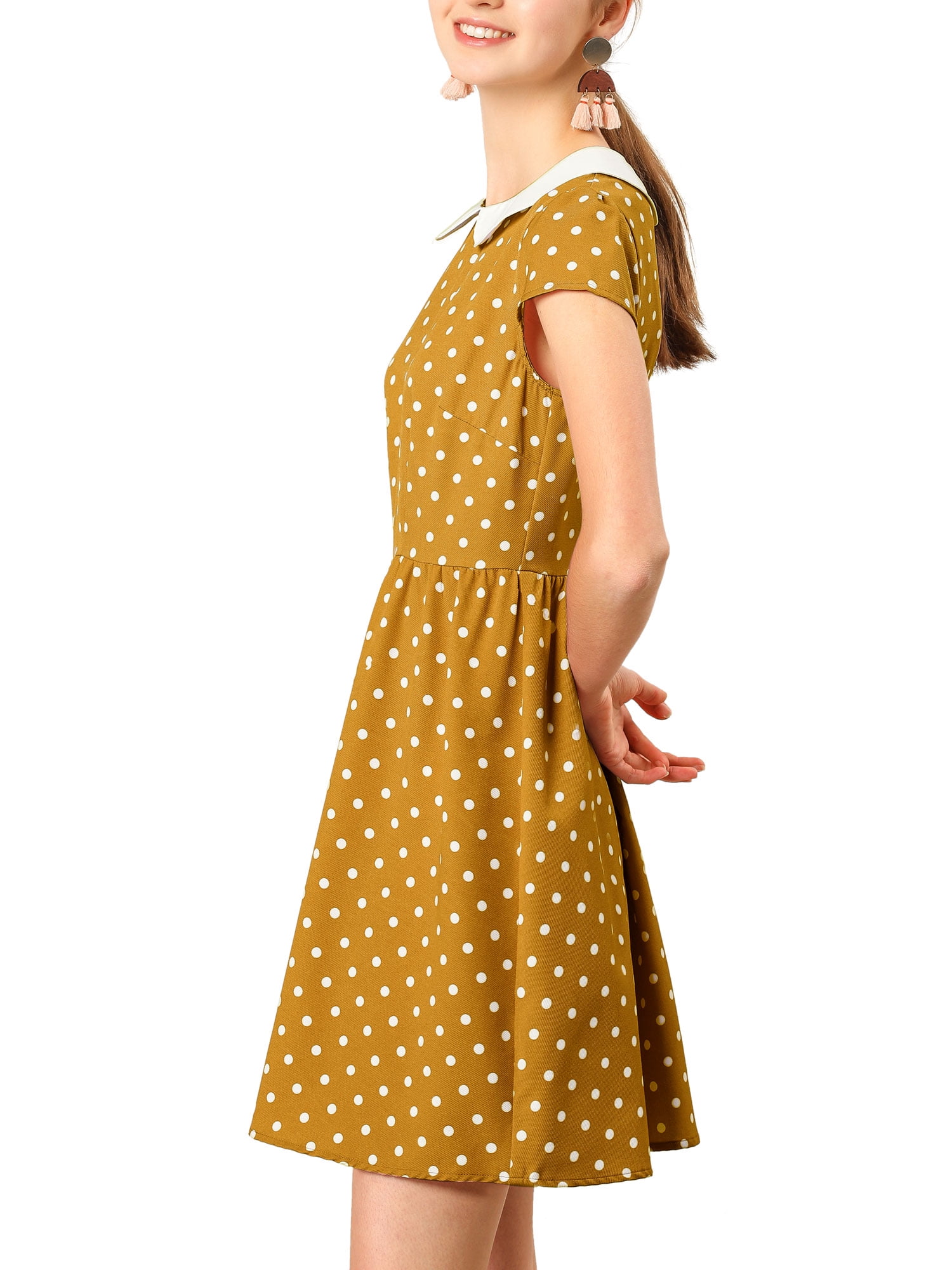 DARING DIVA Polka Dots Peter Pan Collar Above Knee Dress L Green