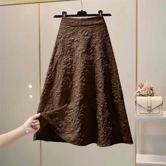 PNTUTB Women's Fashionable Versatile Embossed Floral Print Casual High Waisted Full Skirted Comfortable Skirt