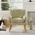 thumbnail image 2 of Upholstered Lounge Chair, Floral Print Fabric Accent Chair with Armrest and Solid Wood Legs, Single Sofa Chair Reading Chair for Living Room, Bedroom, Apartment, Beige+Yellow, 2 of 7