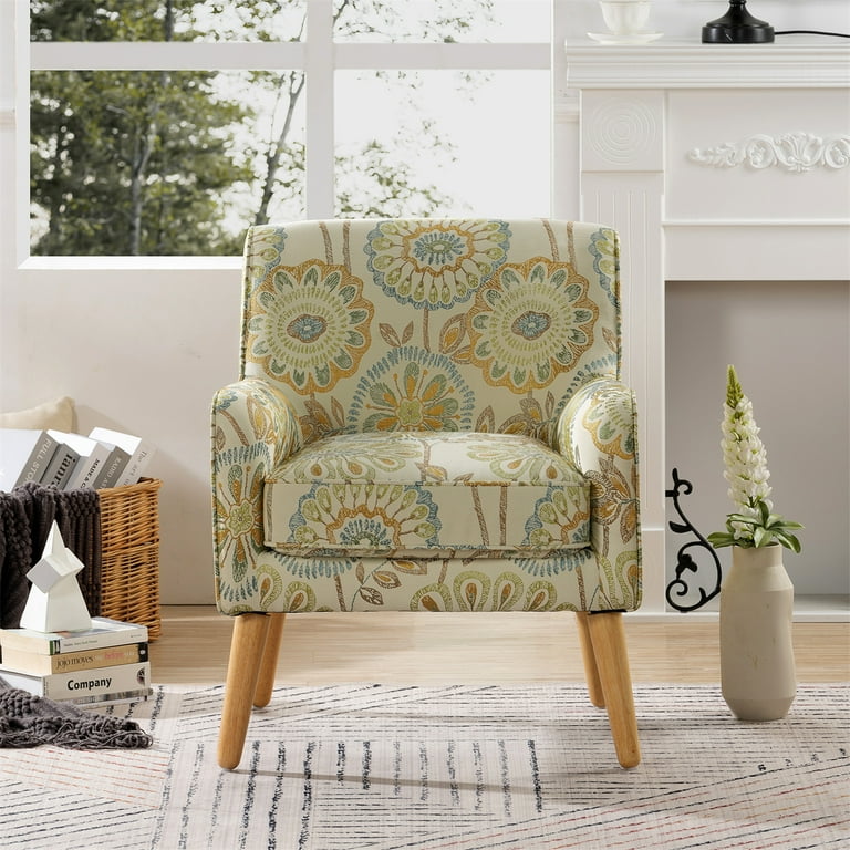 Upholstered Lounge Chair Floral Print Fabric Accent Chair with