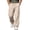 Khaki, variant on Men Braided Drawstring Elastic High Waist Curved Stitch Wide Leg Outdoor Hiking Pants Multi Zipper Cargo Pockets Windproof Quick Dry Camping Trousers M
