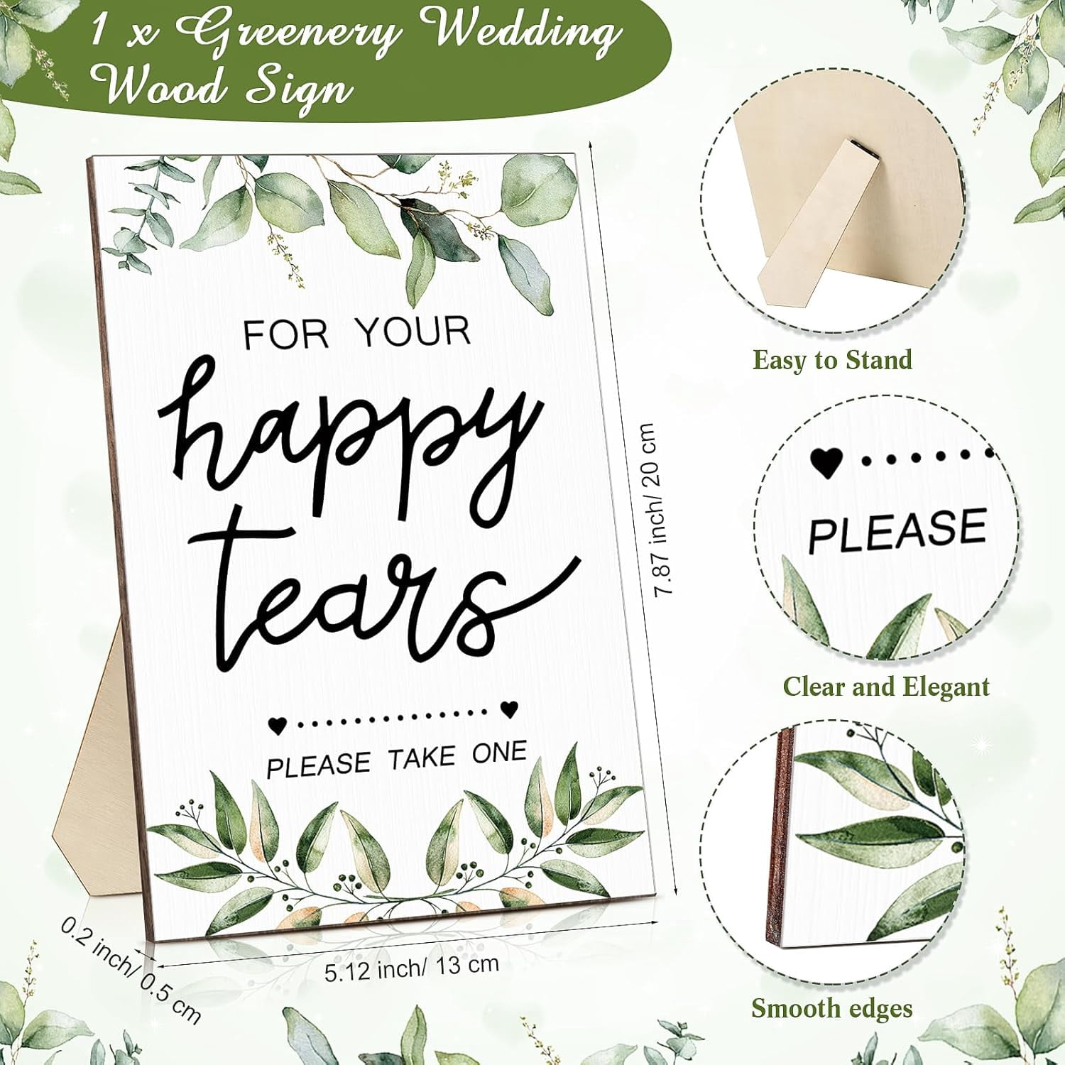 Happy Tears Tissue Packs for Wedding 1 Wood Sign 100 Pcs 3 Ply for Your Happy Tears Wedding Tissues for Hotel Guests Party Supplies