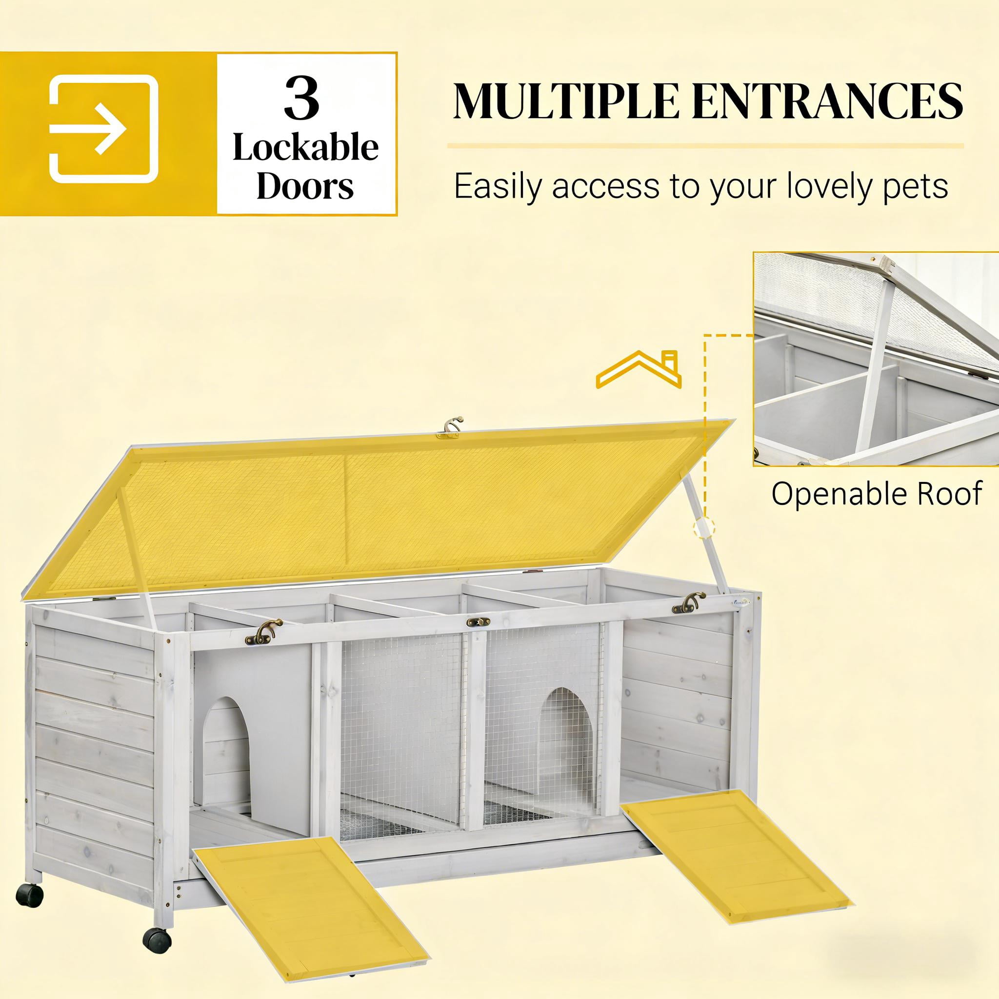 Wooden Small Animal Hutch Cage, Pet House Wooden Rabbit Hutch with Wheels