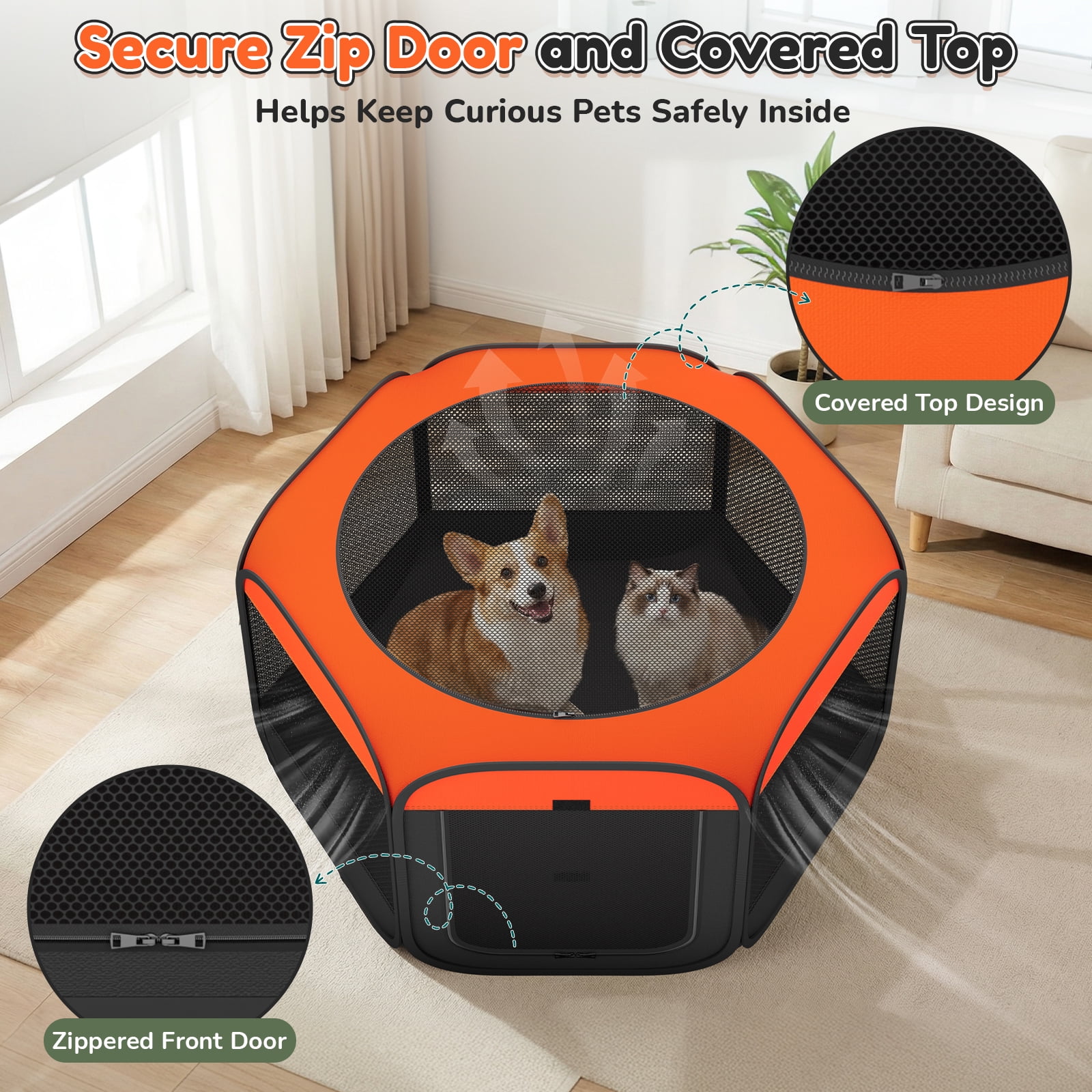 MAXLAPTER Dog Playpen, Hexagonal Foldable Pet Enclosure for Indoor and Outdoor Use