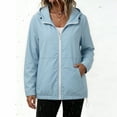 thumbnail image 2 of Ecqkame Rain Jacket for Women Solid Hooded Waterproof Drawstring Hem Zip Up Jacket Casual Outdoor Hiking Windproof Outerwear Light Blue M, 2 of 9