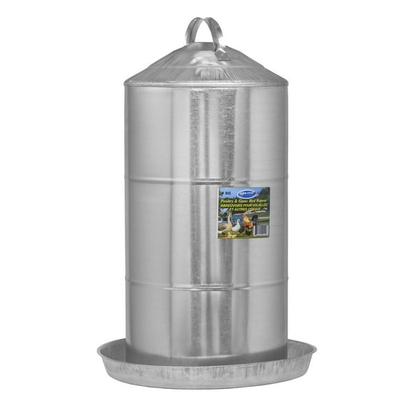 FARM-TUFF Double Wall Cone Top Galvanized Metal Automatic Poultry Fountain Waterer for Chickens, 8 Gallon Capacity