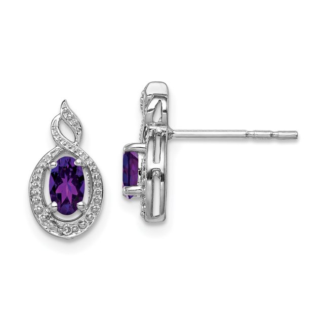925 Sterling Silver Amethyst Diamond Stud Earrings Ball Button Birthstone February Gemstone Fancy