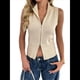 thumbnail image 2 of Chaleco de Suéter con Cremallera para Mujer, Sin Mangas, de Punto Acanalado, con Cuello en V y Rayas Albaricoque L, 2 of 10