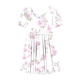 thumbnail image 5 of Afuyipoi Girls Summer Short Sleeve Dress (5-15 Years) Casual Round Neck Crisscross Back Flare A-Line Skirt for Family Gathering White 7/8, 5 of 8