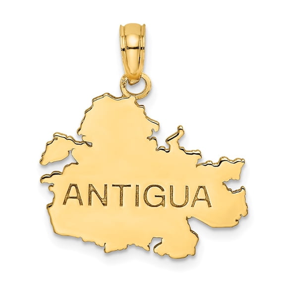 FB Jewels 14K Yellow Gold Antigua Map High Polish and Engraved Pendant