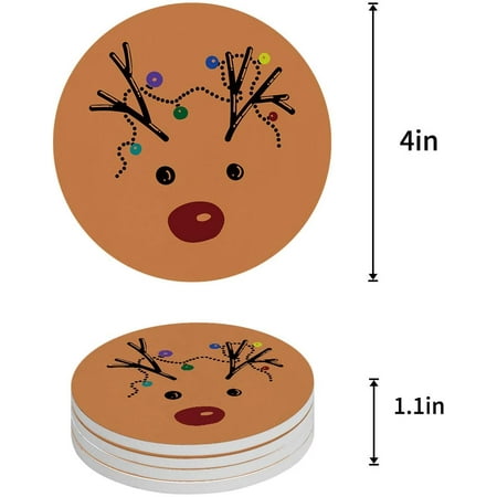 

ZHANZZK Red Nosed Reindeer Rudolph Merry Christmas Set of 8 Round Coaster for Drinks Absorbent Ceramic Stone Coasters Cup Mat with Cork Base for Home Kitchen Room Coffee Table Bar Decor