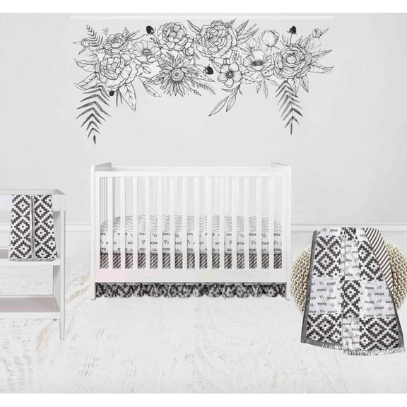Bacati - Love Aztec 4-Piece Crib Bedding Set with Diaper Stacker - Grey/Silver Unisex