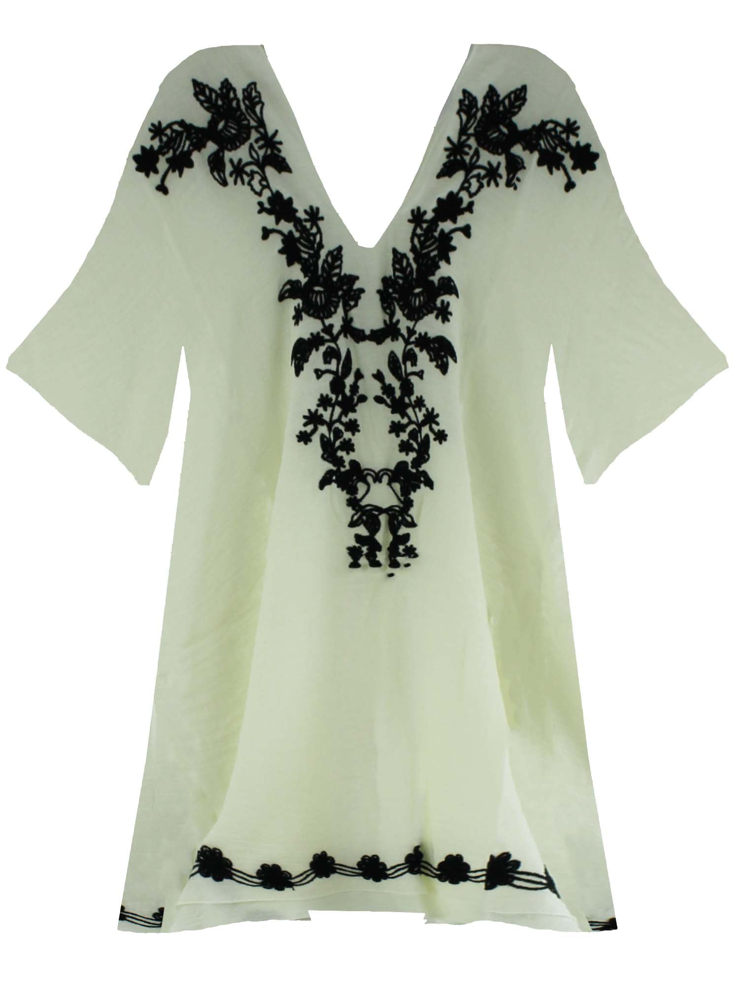 Black Embroidered Sheer White Beach Cover Up Tunic Top - Walmart.com