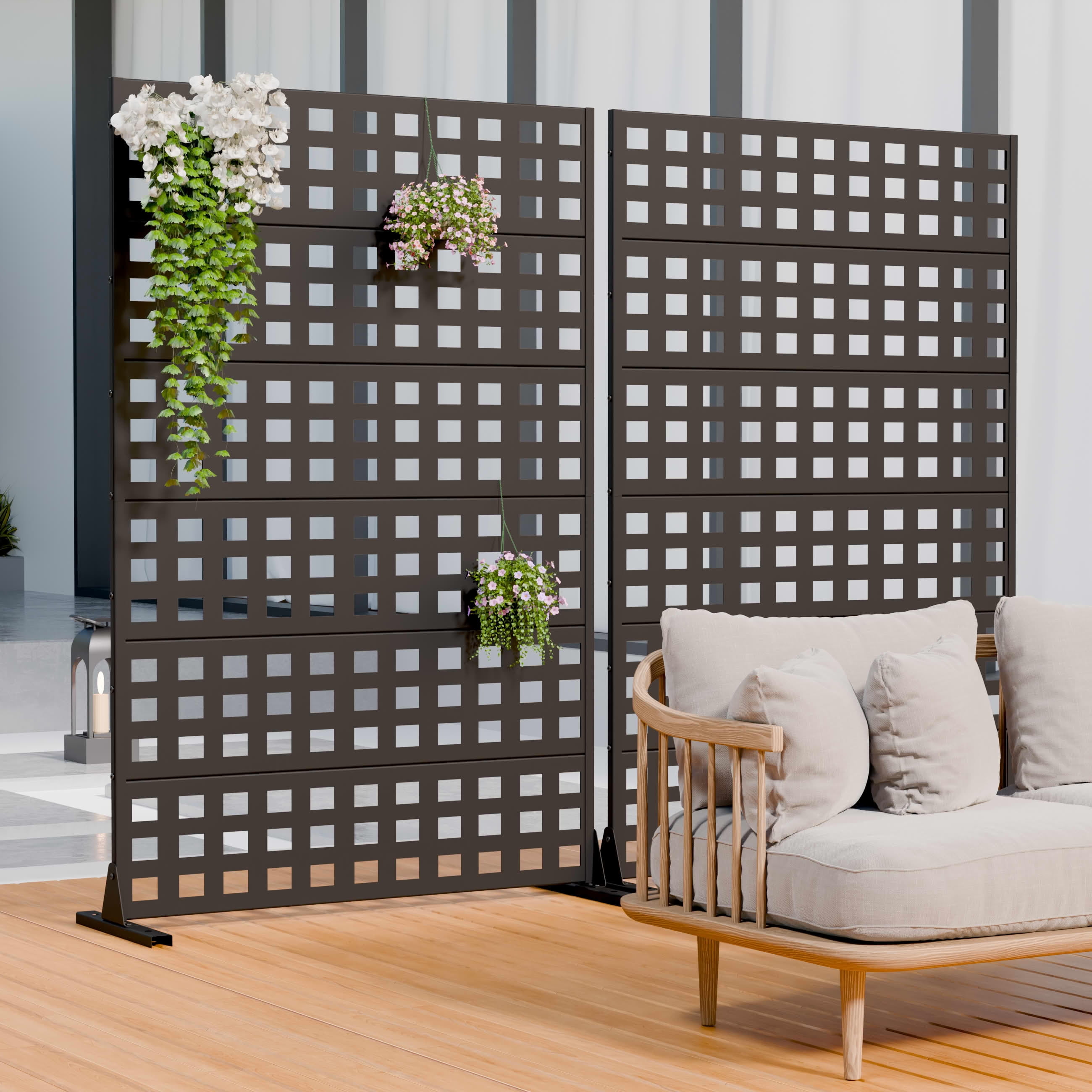 MAYEERTY 2-Piece Outdoor Metal Privacy Screen 6ft × 4ft Black, 6-Panel Lattice Pattern, Rust-Resistant for Garden
