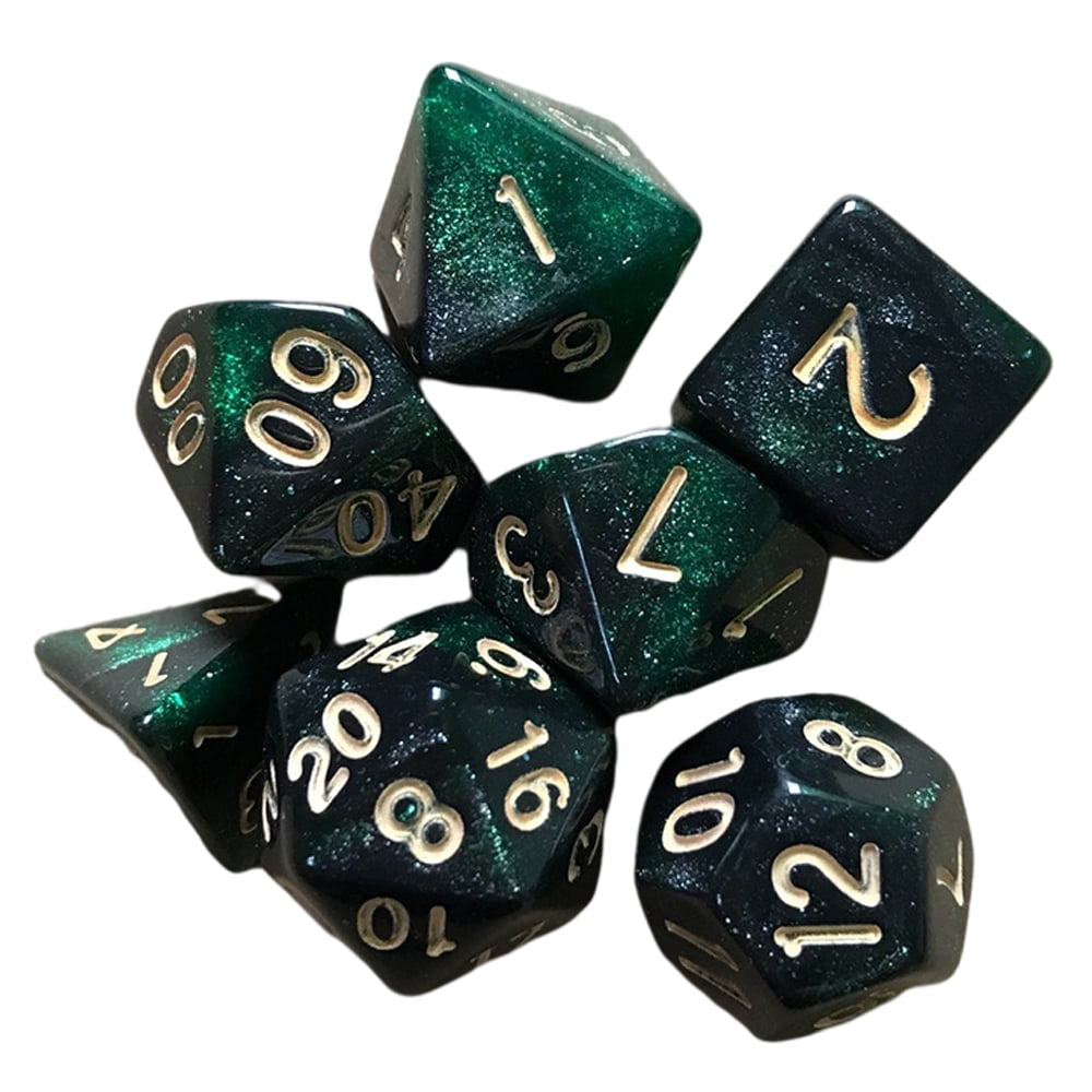 7 Numberal Polyhedral Dice D4-D20 for Dungeons and Dragons Golden Dark Green 