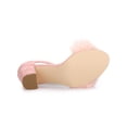 thumbnail image 5 of BLISSFUL STEP Women's Faux Fur Ankle Strap Block Heel Open Toe Sandals Pink 10, 5 of 8