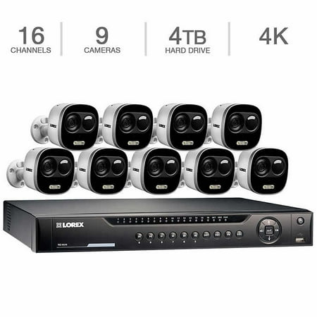 Lorex Weatherproof Camera Lens Lorex 16-channel 4K UHD NVR Surveillance System with 4TB HDD and 9 4K Active Deterrence Cameras LNR1649KXB ()
