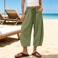 thumbnail image 2 of Wide Leg Capri Pants Women Flowy Cotton Drawstring Elastic Waist Cropped Pants Summer Casual Boho Beach Pants with Pockets Mint Green, 2 of 9