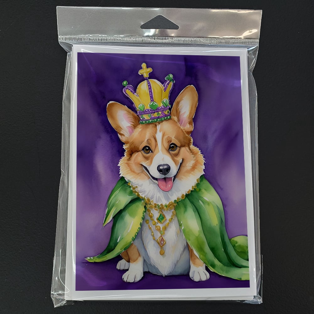 Corgi King of Mardi Gras Greeting Cards Pack of 8 7 in x 5 in