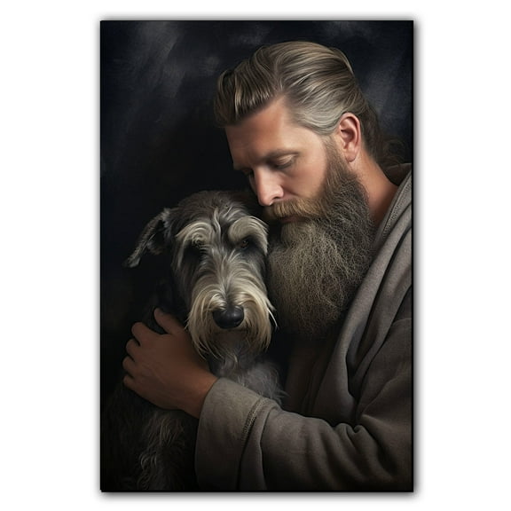 Standard Schnauzer Gift - Dogs Breeds Canvas Wall Art - Man Hugging Dog vintage decor - Gallery Wrap Modern Home Art - Gift For Men| Ready to Hang - 16x24 inches