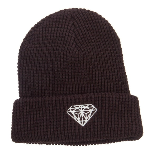 Big Size Diamond Embroidered Waffle Cuff Beanie - Brown XL-3XL