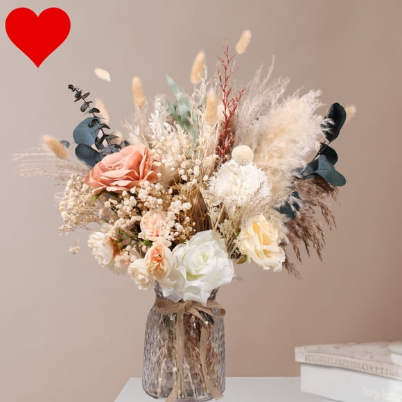 Set de decoración con flores artificiales y hierba de pampa seca con jarrón