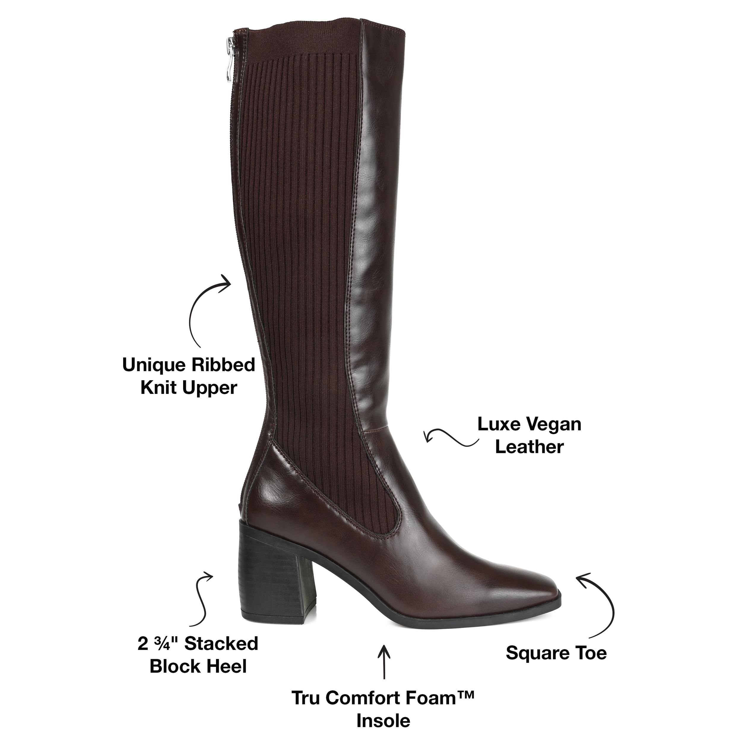 Journee Womens Winny Wide Calf Stacked Heel Knee High Boots