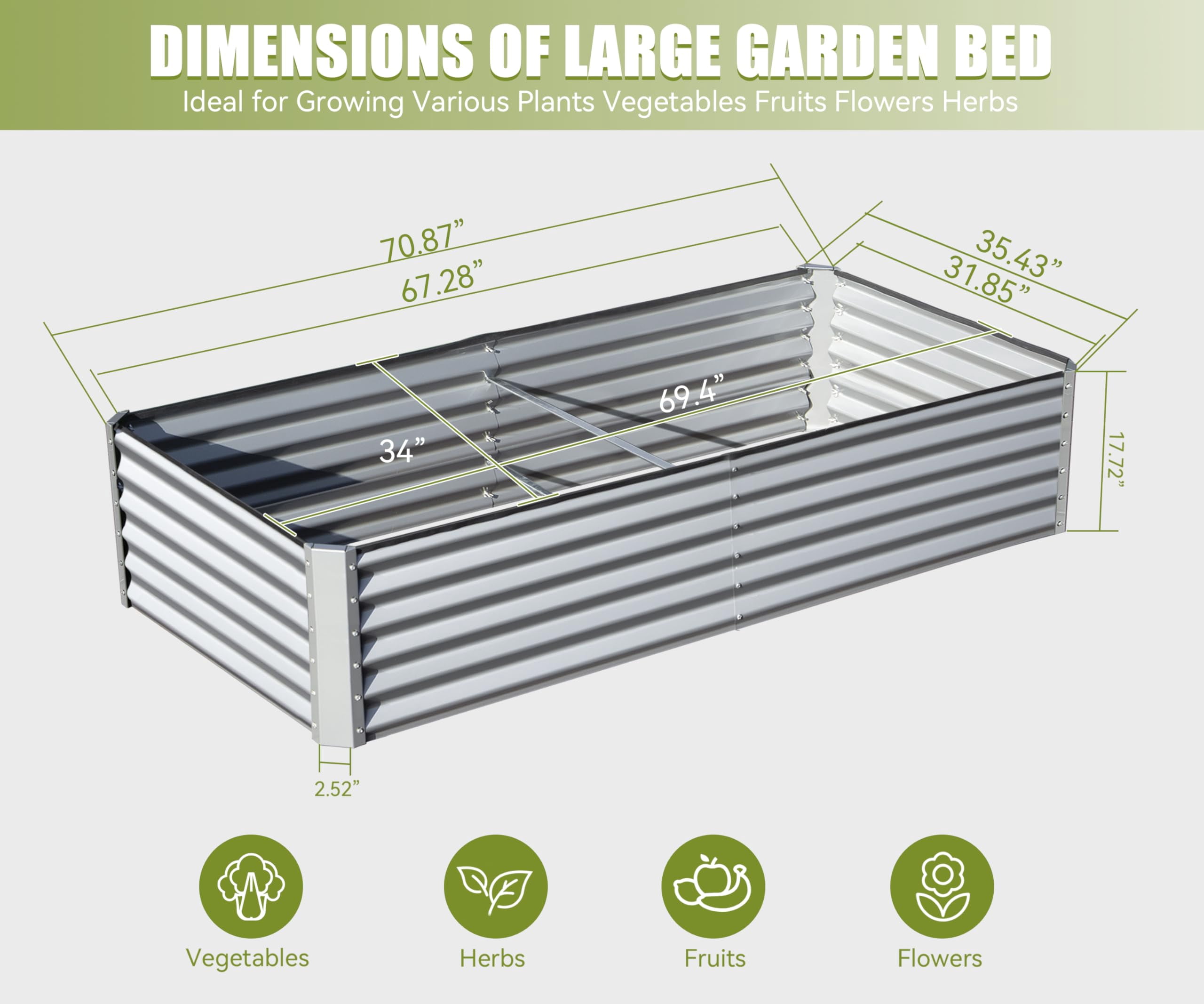 AsterOutdoor Galvanized Raised Garden Bed Metal Planter Box 6x3x1.5 ft – for Vegetables, Fruits & Flowers, Silver