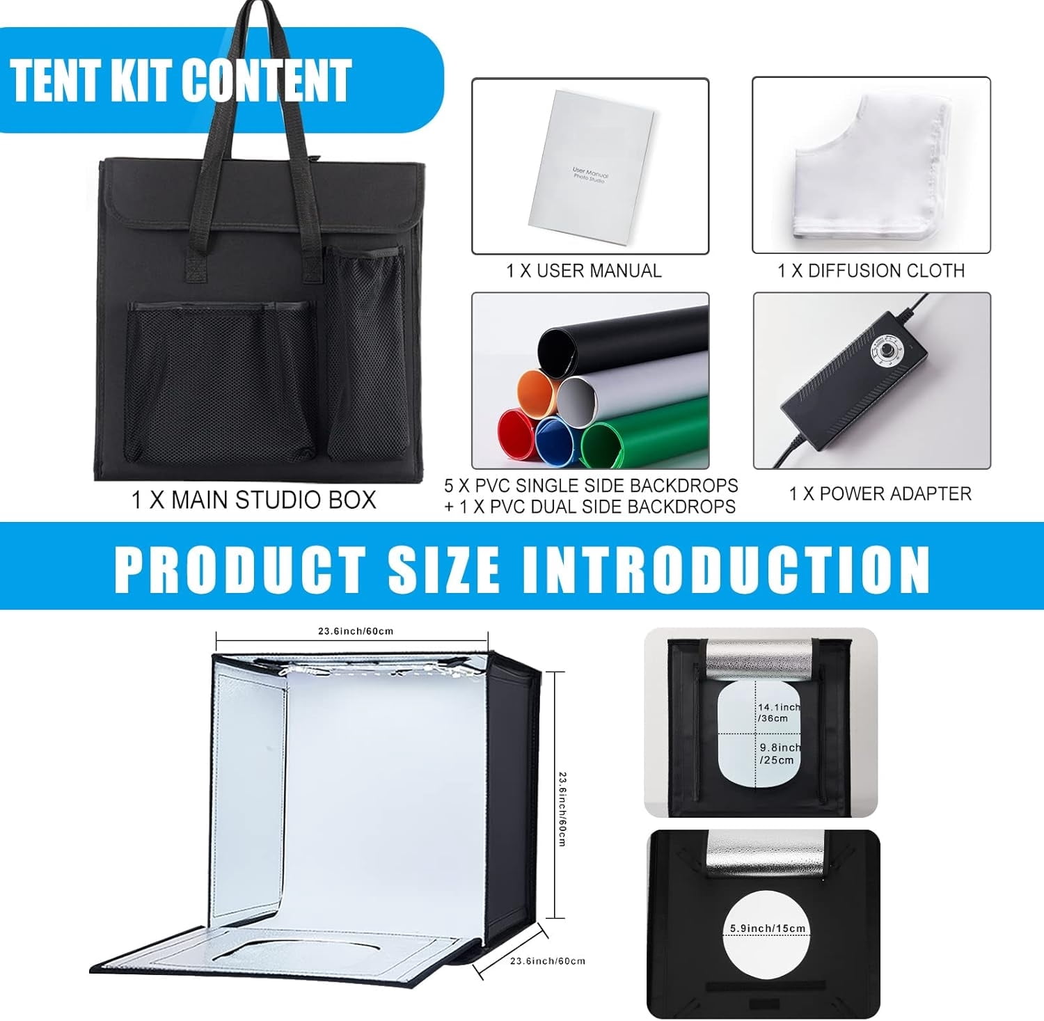 Light Box Photography 24"x24" with 120LED Lights and 6 Color Backdrops Photo Box with Lights, Foldable Light Box with Adjustable Brightness, 6000-6500K Dimmable Portable Picture Box Shooting