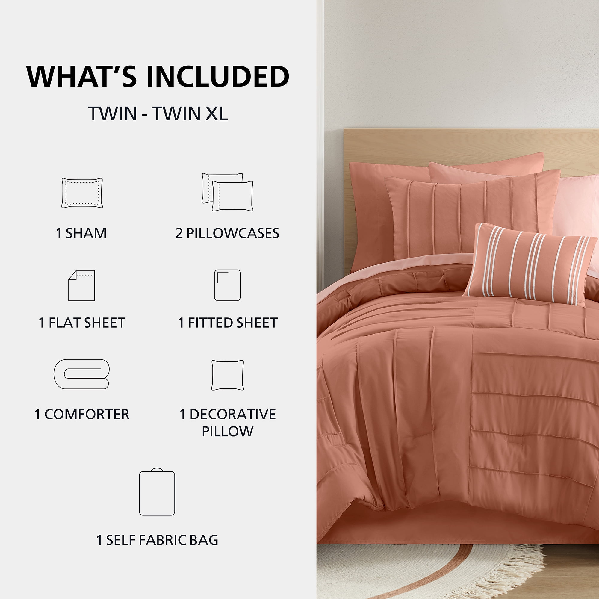 Mainstays 8-Piece Bed in a Bag Comforter Set with Sheets, Terracotta Texture, Twin/TwinXL
