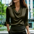 thumbnail image 2 of Women's Solid Color Elegant Blouse Tops Shirts with Ruffled Collar Three Quarter Sleeves Casual Loose Fit Tunic for Business Office Work Vacation Outfits Fashion Essential Gift for Ladies, 2 of 9