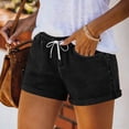 thumbnail image 2 of Women's High Waist Tencel Linen Blend Straight Leg Shorts Cuffed Hem Pockets Casual Summer Bottoms with Drawstring Black, 2 of 7