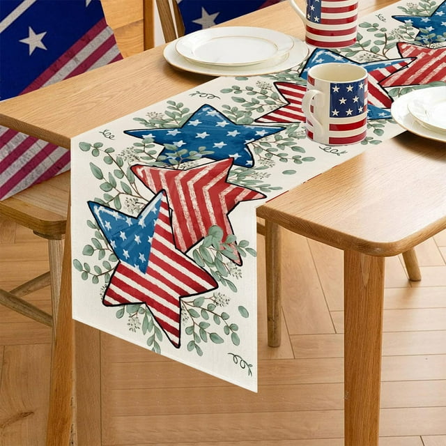 Dianli Independence Day Linen Table Runner, Kitchen and Dining Holiday Decoration, Living Room Fireplace Table Cloth Festive Season Discount Offers