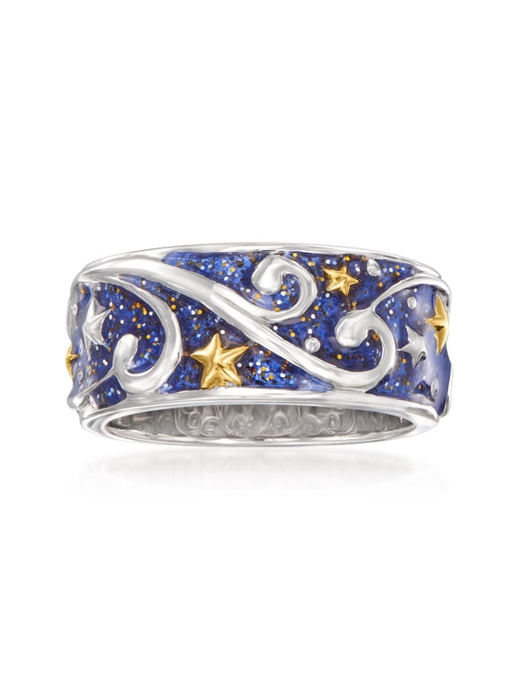 Ross-Simons Glittery Blue Enamel Celestial Ring in 2-Tone Sterling Silver, Women's, Adult