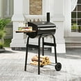thumbnail image 2 of Costway Barrel Charcoal Grill with Foldable Side Table Built-in Thermometer & Storage Shelf, 2 of 10