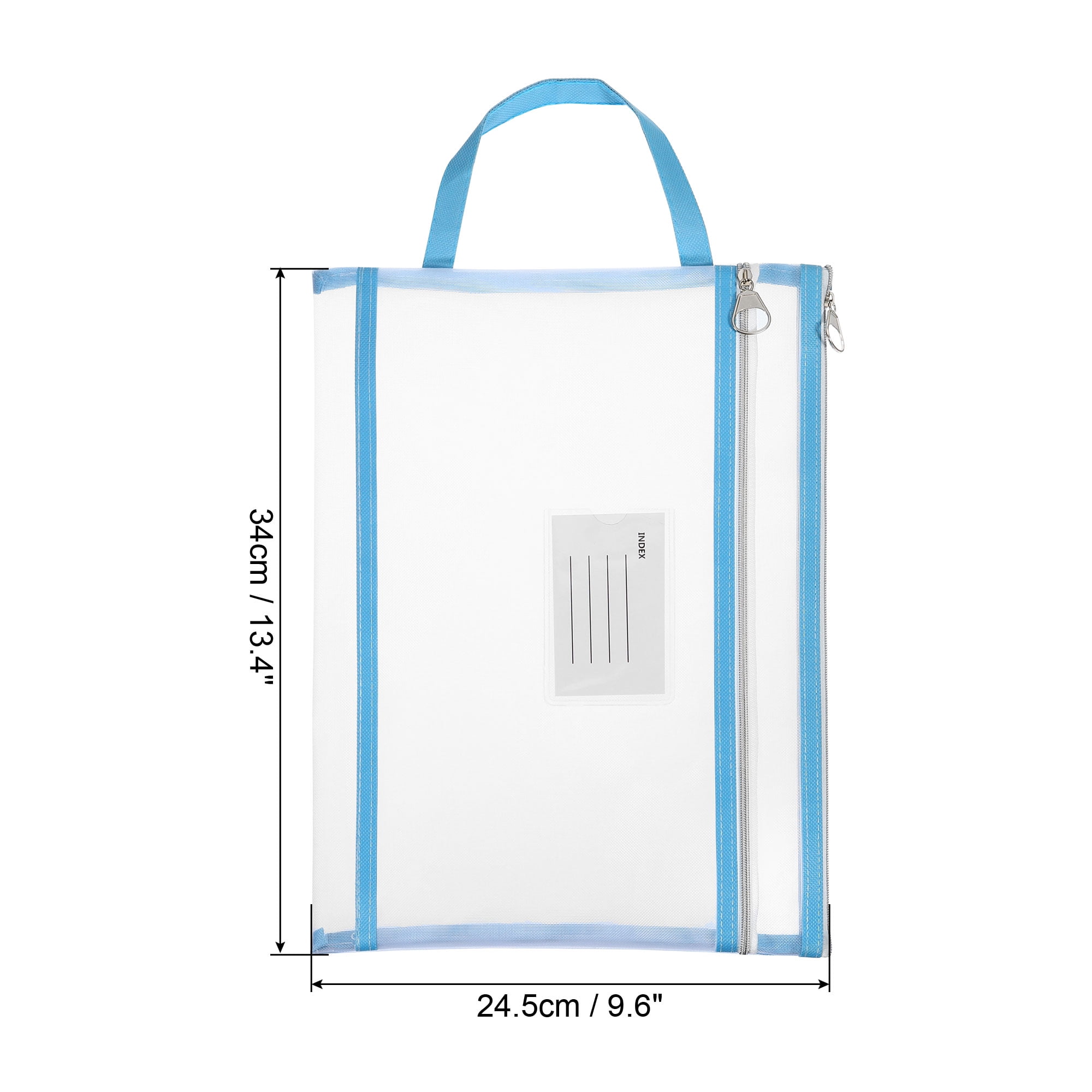 Unique Bargains Nylon Mesh Zip Files Handle Bag with Name Tag Light Blue