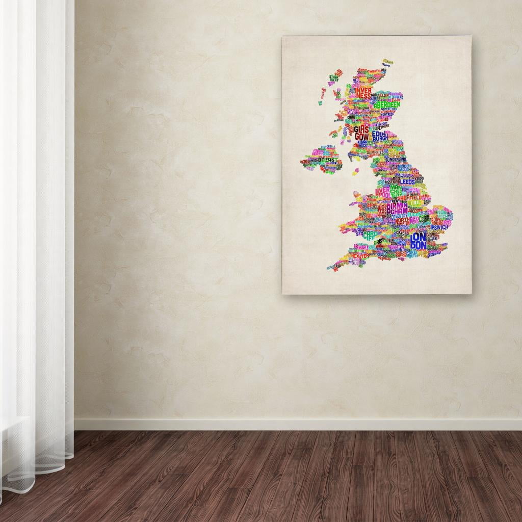 Trademark Art 'UK Cities Text Map' Canvas Art by Michael Tompsett