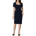 thumbnail image 1 of INSPIRE CHIC Robe Fourreau Rétro de Bureau pour Femme à Encolure Cœur avec Volants, Manches Courtes, Bleu Marine G, 1 of 5
