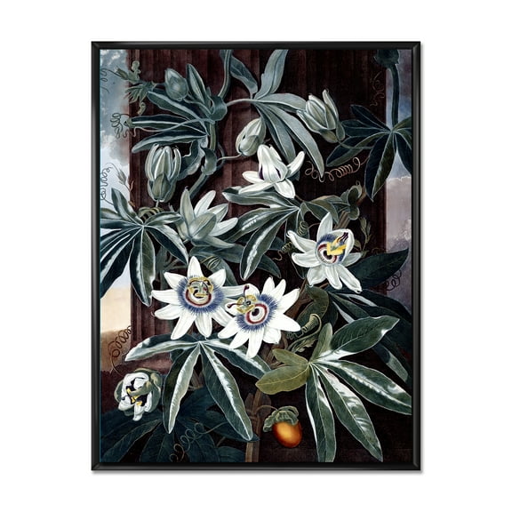 Ancient Flowers I 12 in x 20 in Framed Painting Canvas Art Print, by Designart