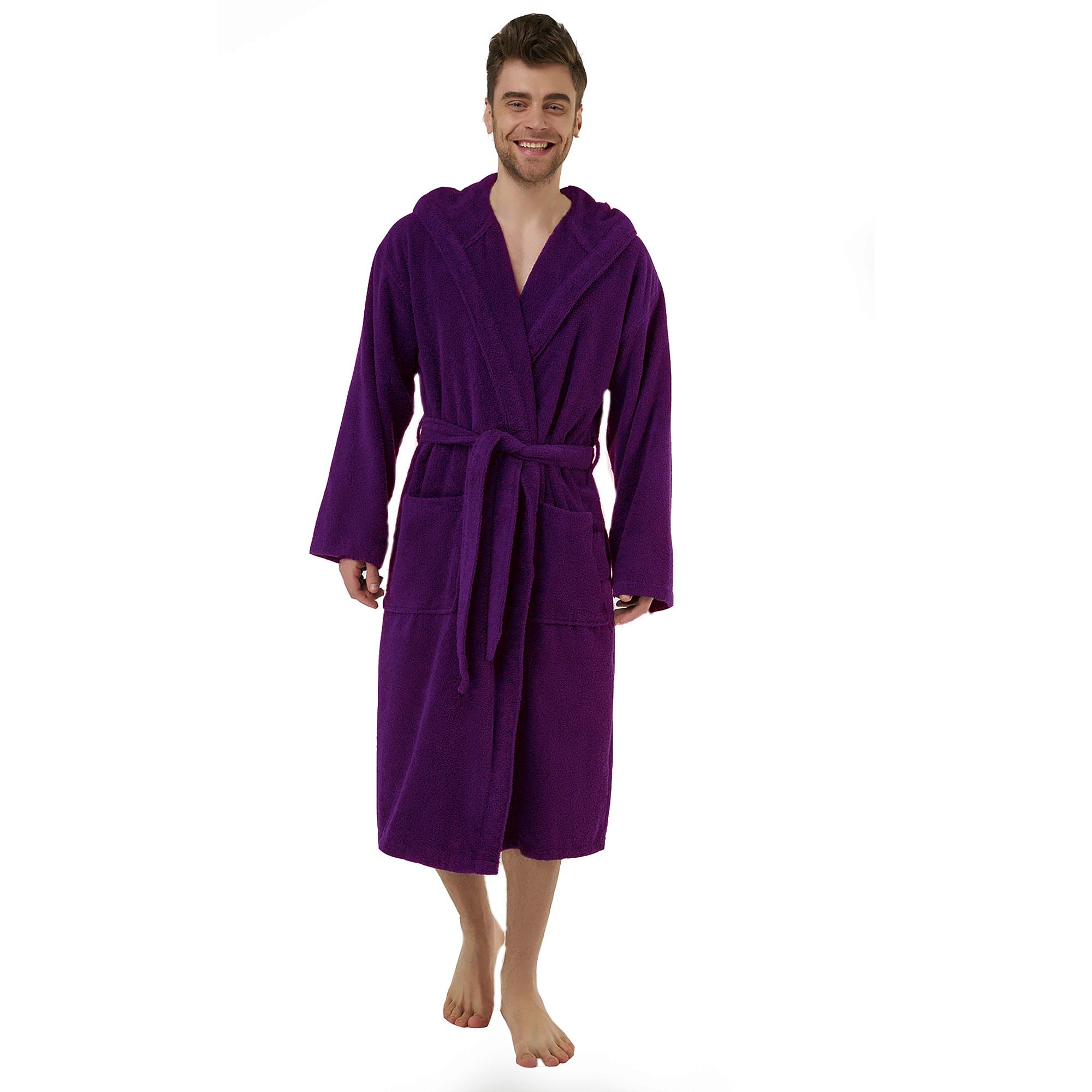 Dark Purple Hooded Terry Cloth Robe for Men. Size Adult XL. Spa
