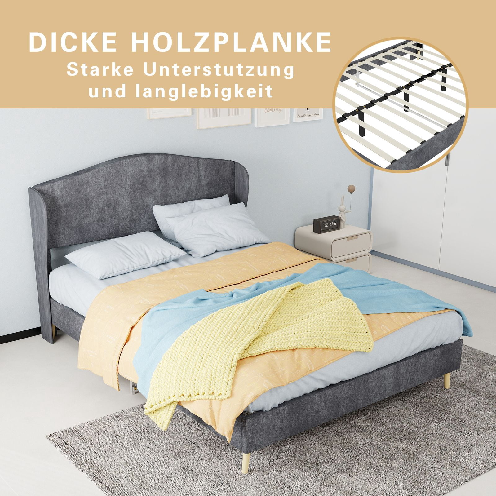 Alvantor Full Size Upholstered Bed Frame with Padded Headboard, Holland Velvet Tufted Noise-Free & Durable Gray