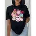 thumbnail image 1 of Smiling Face Print Short Sleeve T-shirt, Casual Crew Neck Top For Spring & Summer, Women's Clothing Tee For Adult, Men, Women, Teen, Teenager, Adolescent, Youth, 1 of 4