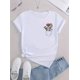thumbnail image 2 of Camiseta deportiva informal sencilla de manga corta con cuello redondo y estampado abstracto floral creativo de bolsillo para mujer, cómoda prenda de verano para mujer, ideal para el tiempo libre., 2 of 7