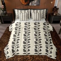 jejeloiu Rustic Plant Leaves 7-Piece Twin Bedding Sets,Black Gray Bedding Comforter Set For Men Women Reversible