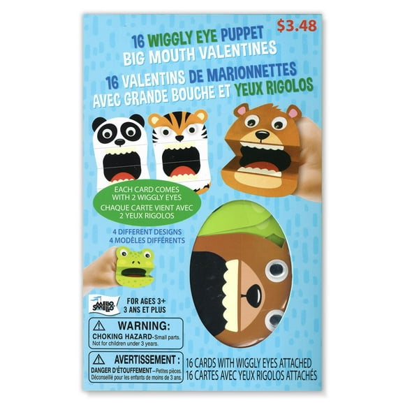 Mello Smello 16 CT Wiggly Eye Puppet Big Mouth Valentines Kiddie Cards