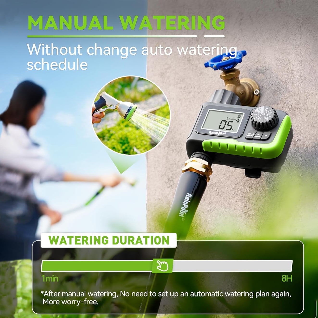 RainPoint Programmable Water 1-Zone for Outdoor, Automatic Irrigation Controller System, Sprinkler Hose Timer for Garden Yard Lawn, Watering Controller