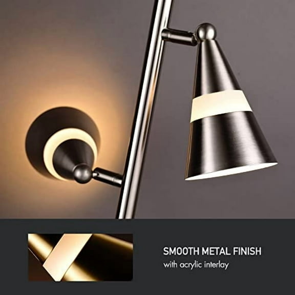 O’Bright Ash - 3-Light LED Tree Floor Lamp, Dimmable 3-Head LED, Multidirectional Standing lamp, Adjustable Multi-Shade, Swivel Cone Floor Lamp for Living Room, Bedroom, Brushed Ni