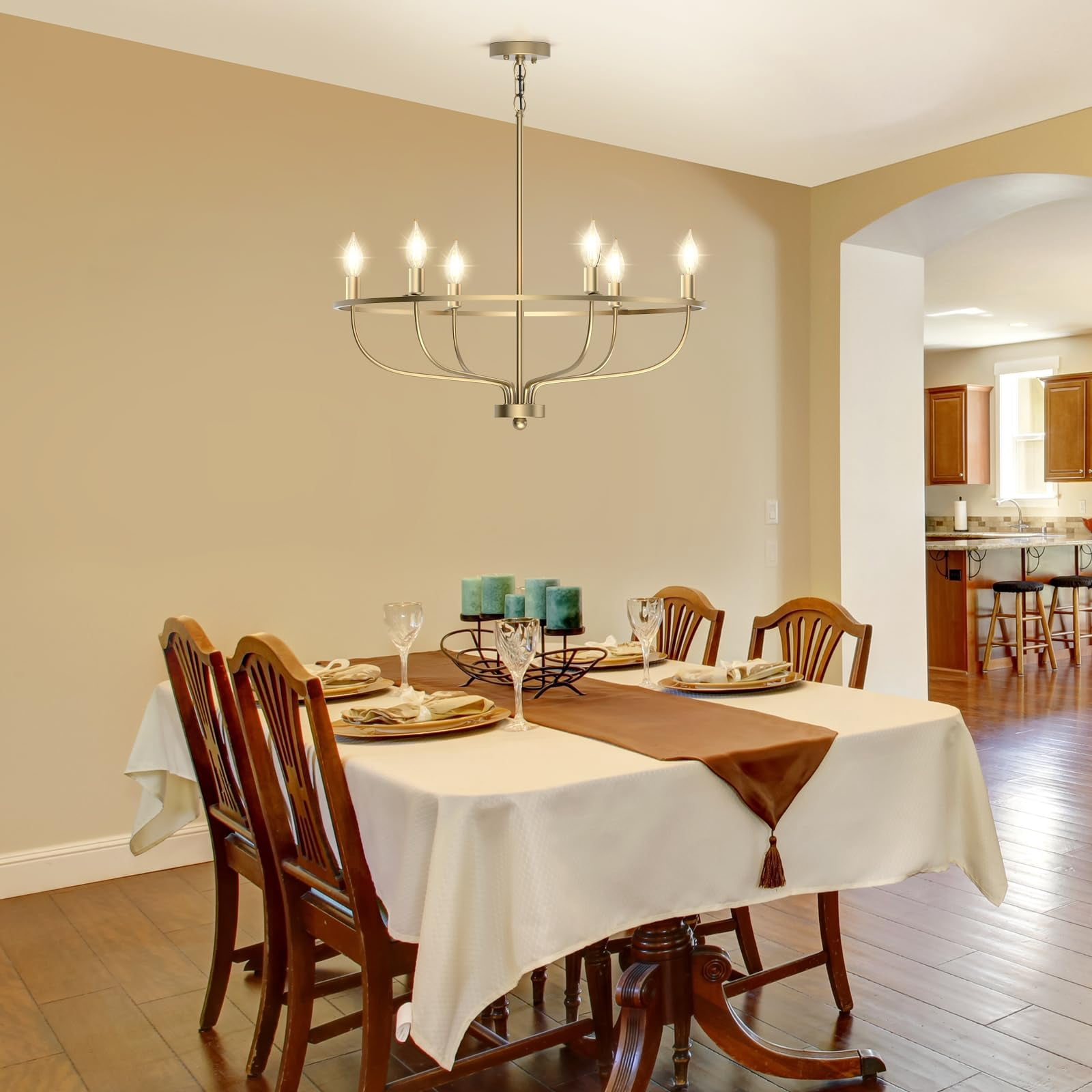 Laboreducer Chandeliers for Dining Room 6 Lights Height Adjustable Ceiling Light Fixture Mid-Century Chandelier