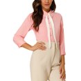 thumbnail image 5 of Allegra K Women's Work Elegant 3/4 Sleeve Contrast Color Tie Neck Button Up Shirt, 5 of 6
