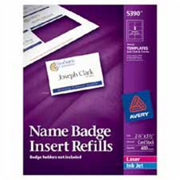 Avery Insert Badge Refill, 3in.x4in., White